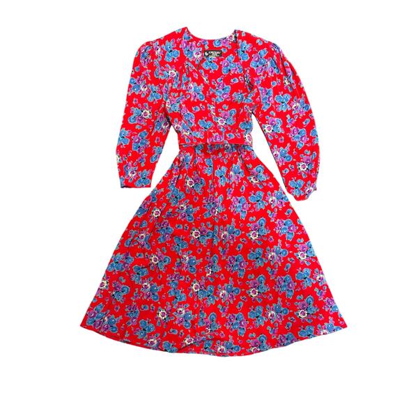 Red and Blue Vintage Floral Dress - size M - Picture 6 of 6